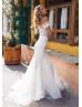 Beaded White Lace Tulle Chic Wedding Dress